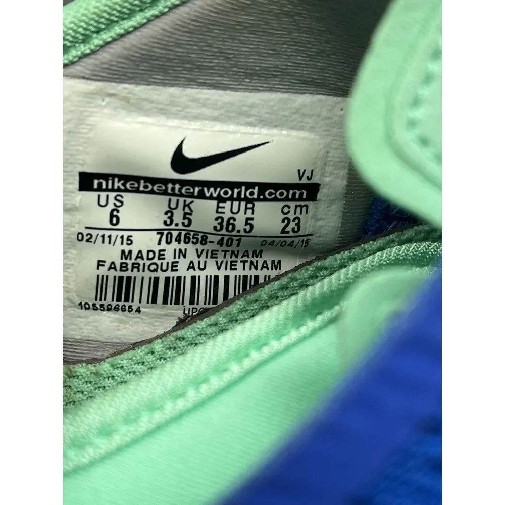 Nike Womens Size 6 Blue White Green Zoom Fit Training Sneakers 704658-401‎